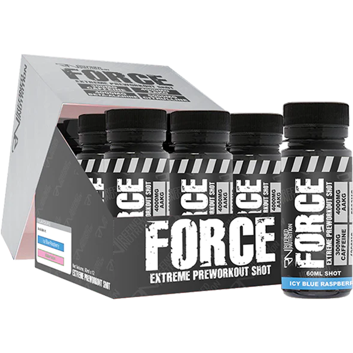 Refined Nutrition FORCE Pre-Workout Shots 12 x 60ml Icy Blue Raspberry