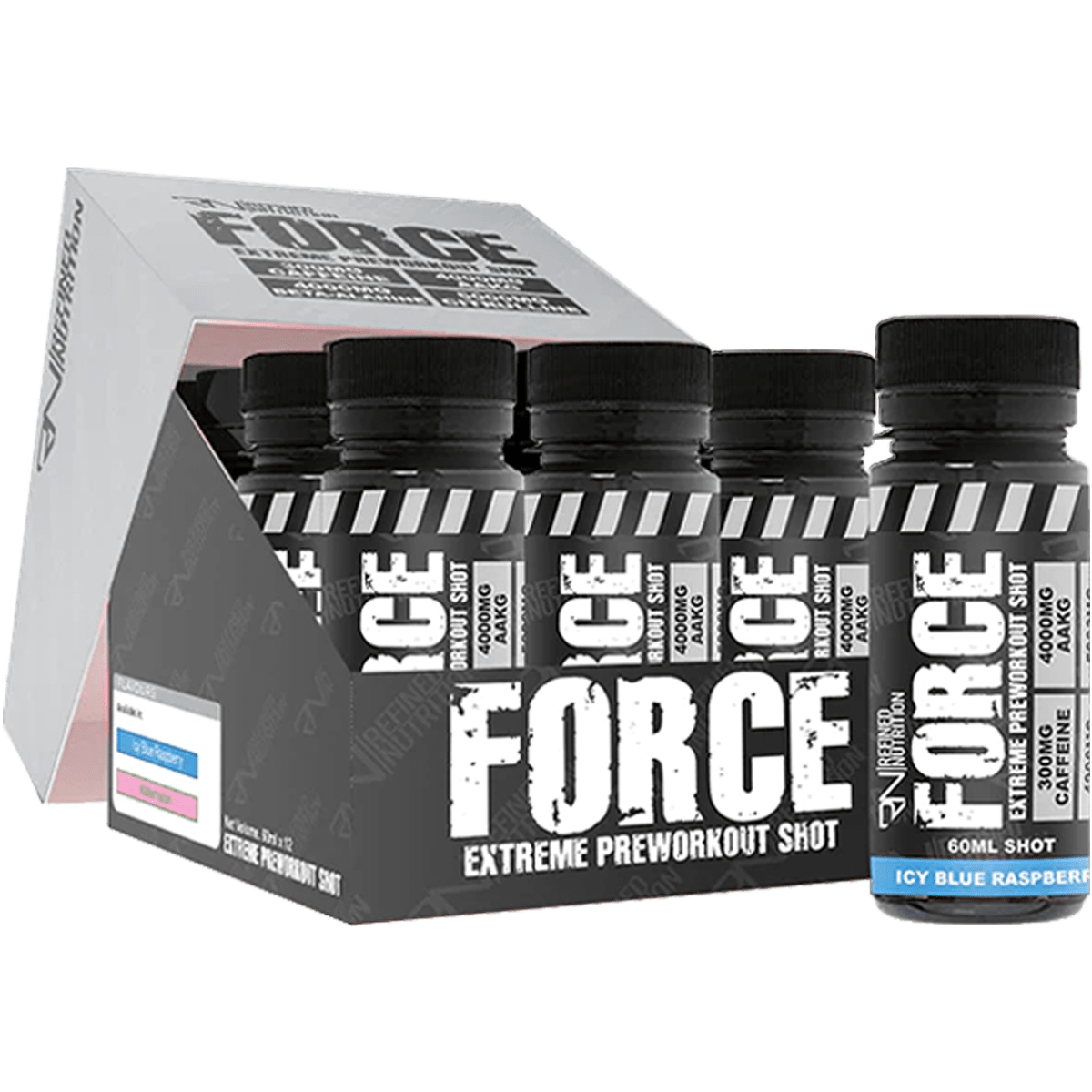 Refined Nutrition FORCE Pre-Workout Shots 12 x 60ml Icy Blue Raspberry