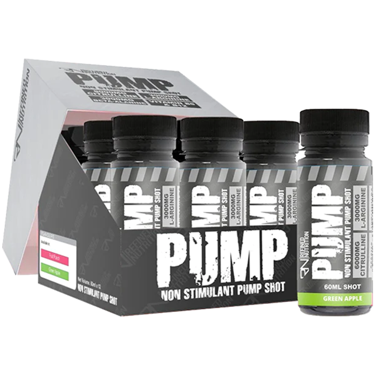 Refined Nutrition PUMP Pre-Workout Shots 12 x 60ml Green Apple