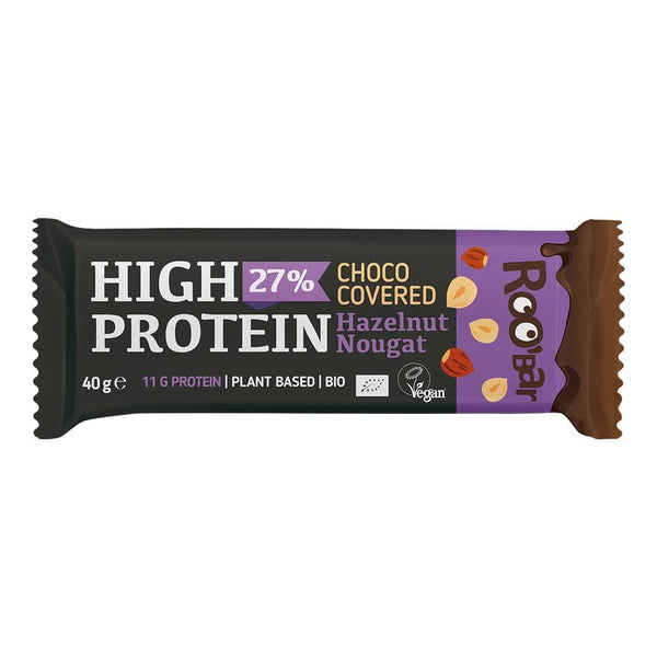 Barra cubierta de chocolate con alta proteína Roobar con avellana nougat 40G