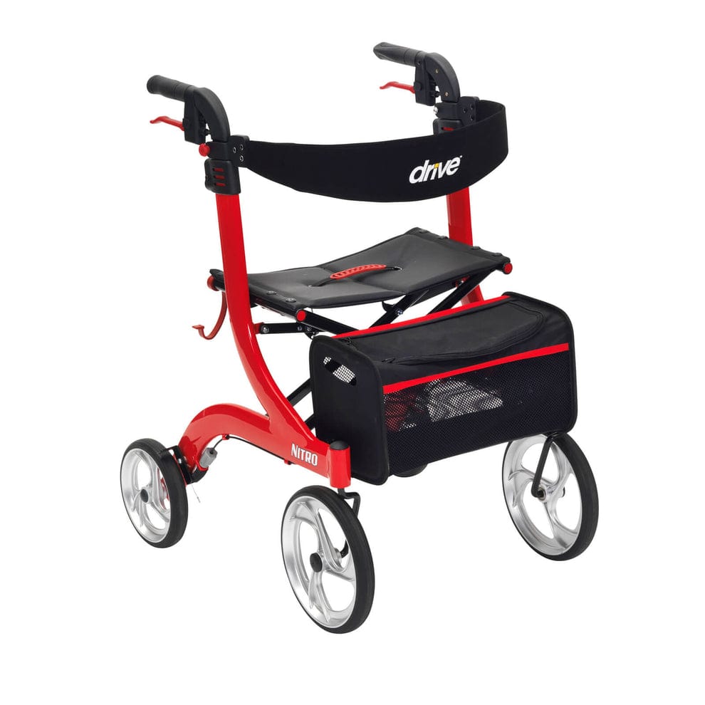 Drive Devilbiss Nitro Rollator with Seat – Lightweight Folding Walker with 10” Wheels & Adjustable Handles