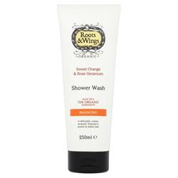 Organic Sweet Orange & Rose Geranium Shower Wash 250ml, Roots and Wings