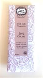 Roots & Wings Organic Dark Milk Chocolate Bar. 50% Cocoa 80g, Roots and Wings