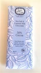 Roots & Wings Organic Sea Salt & Caramel Milk Chocolate Bar 80g, Roots and Wings