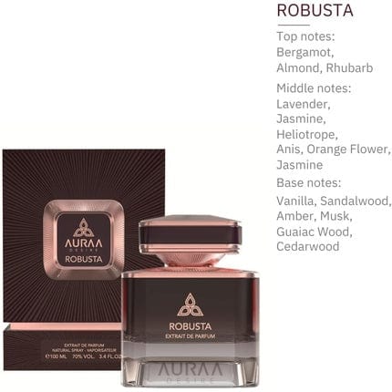 Robusta Extrait De Perfume 100ml by Auraa Desire Woody Powdery Fresh Fragrance for Men - Bergamot Almond Rhubarb Scents Long Lasting Eau de Parfum