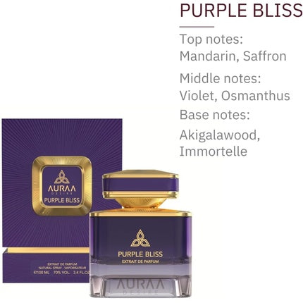 Purple Bliss Extrait De Perfume 100ml by Auraa Desire Fresh Spicy Mineral Fragrance for Men Mandarin Saffron Violet Scents Long Lasting Eau de Parfum