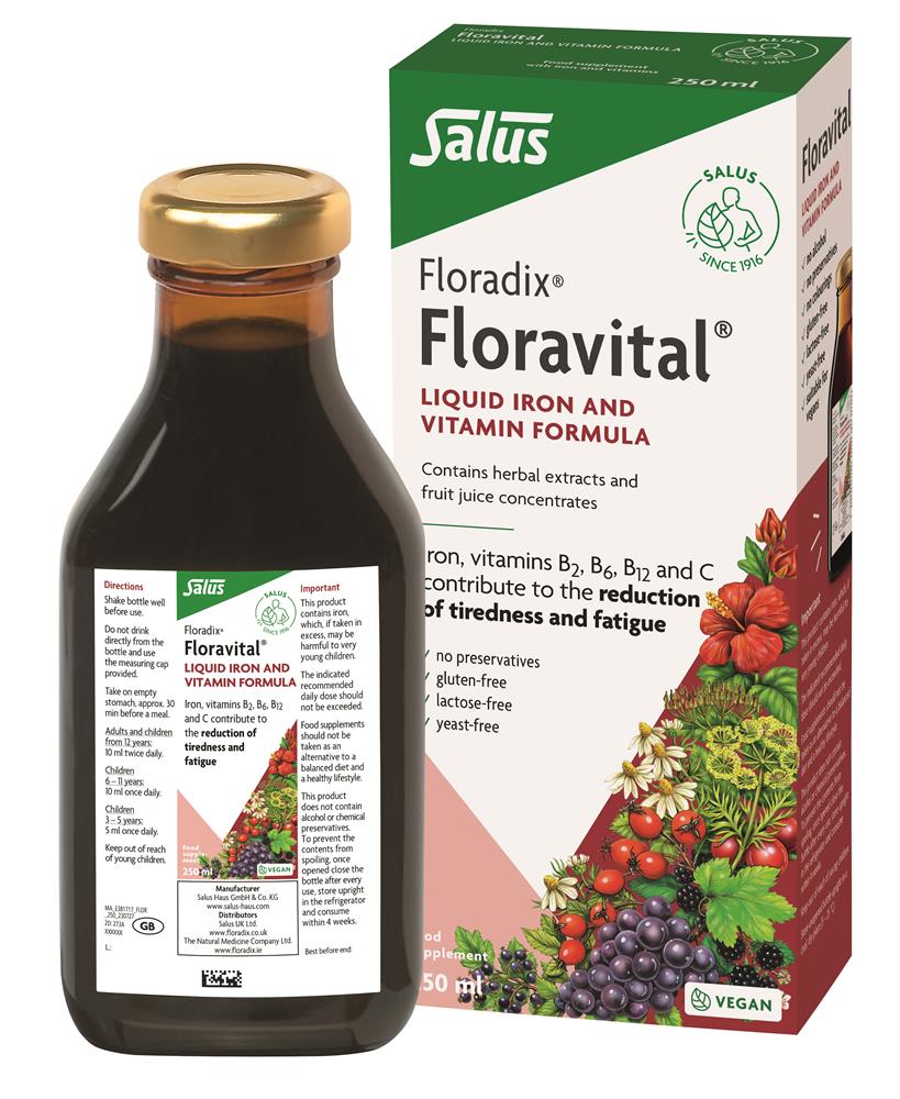 Floradix Floravital levadura y gluten Fórmula de hierro líquido libre de 250 ml