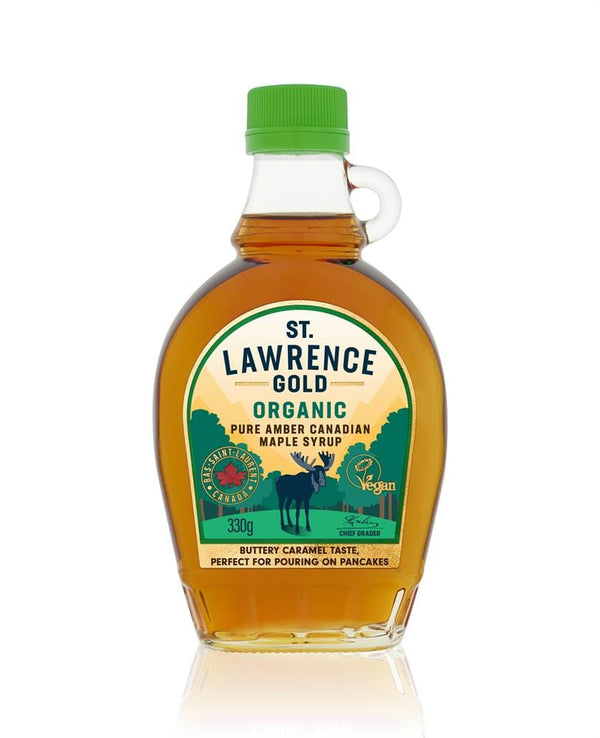 St Lawrence Gold Organic Grade A Amber Color Rich Taste Maple Siroop 330G