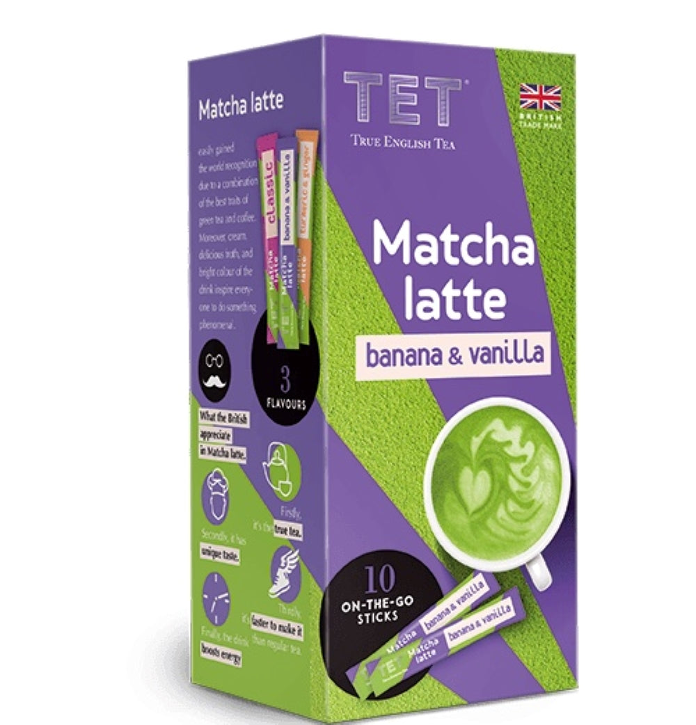 Ægte engelsk te ??? Matcha Latte Banana & Vanilla 10x10g i pinde