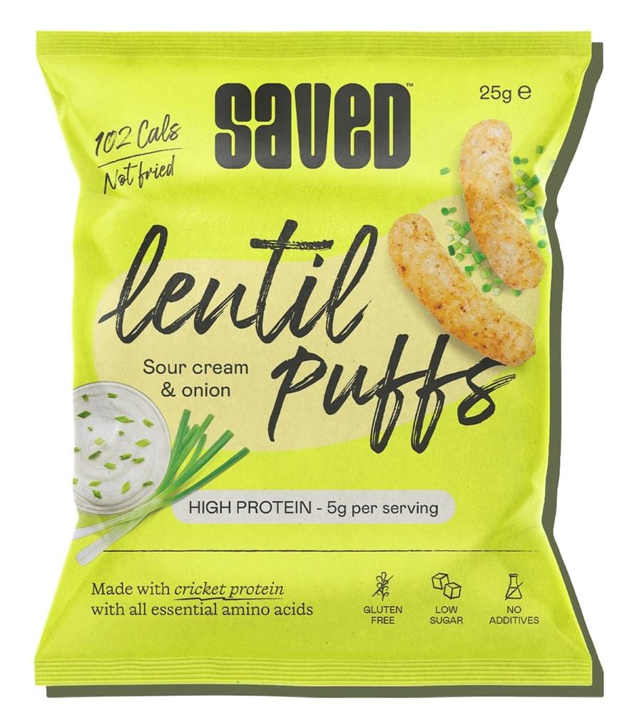 Saved GF Sour Cream & Onion Lentil Puffs with Cricket Protein 25g