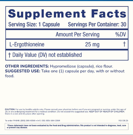 ProHealth Longevity L-Ergothioneine 25mg – 30 Capsules – image 4