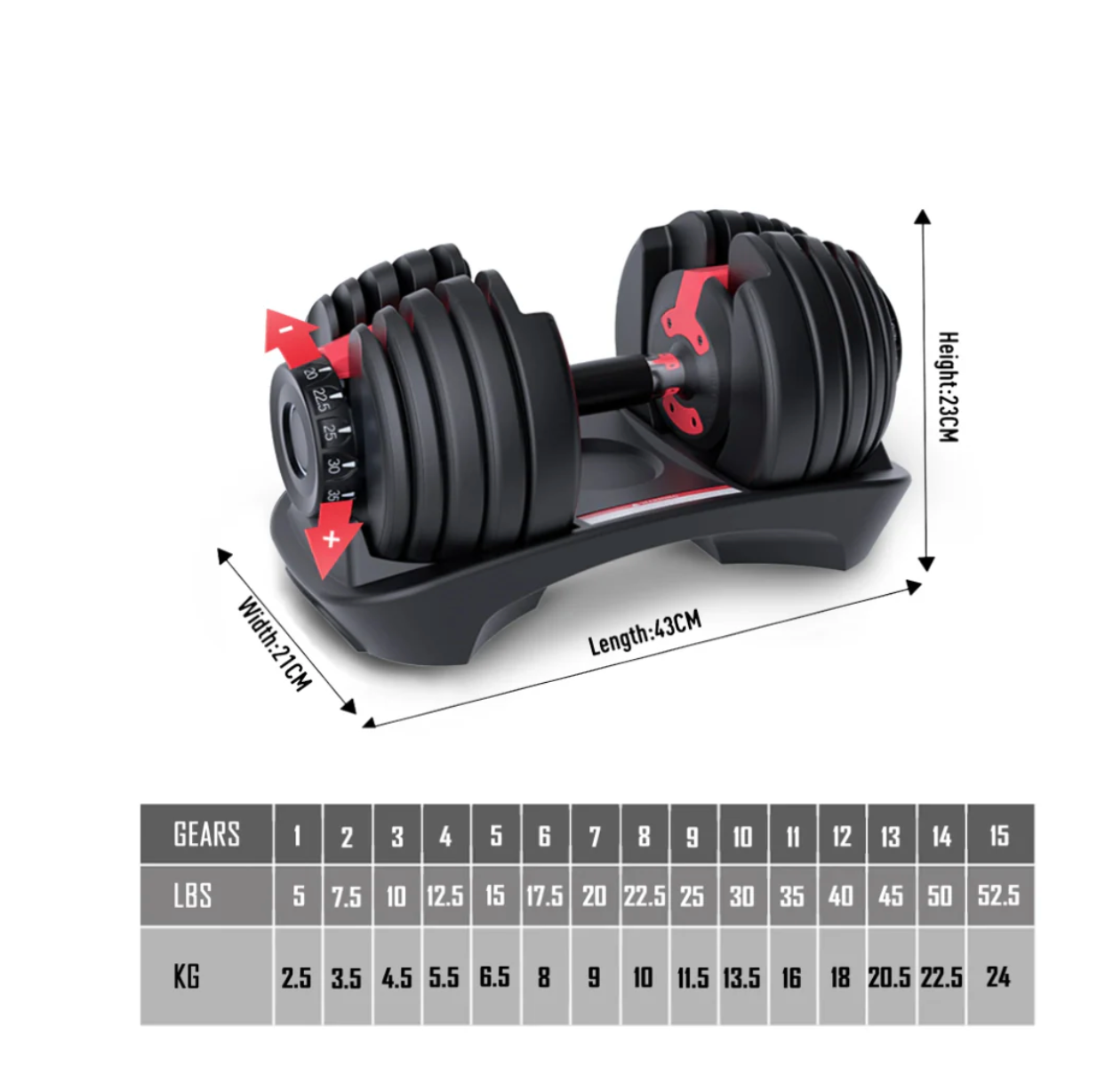 Adjustable Dumbbells 24kg Premium - Home Workout Gym Equipment