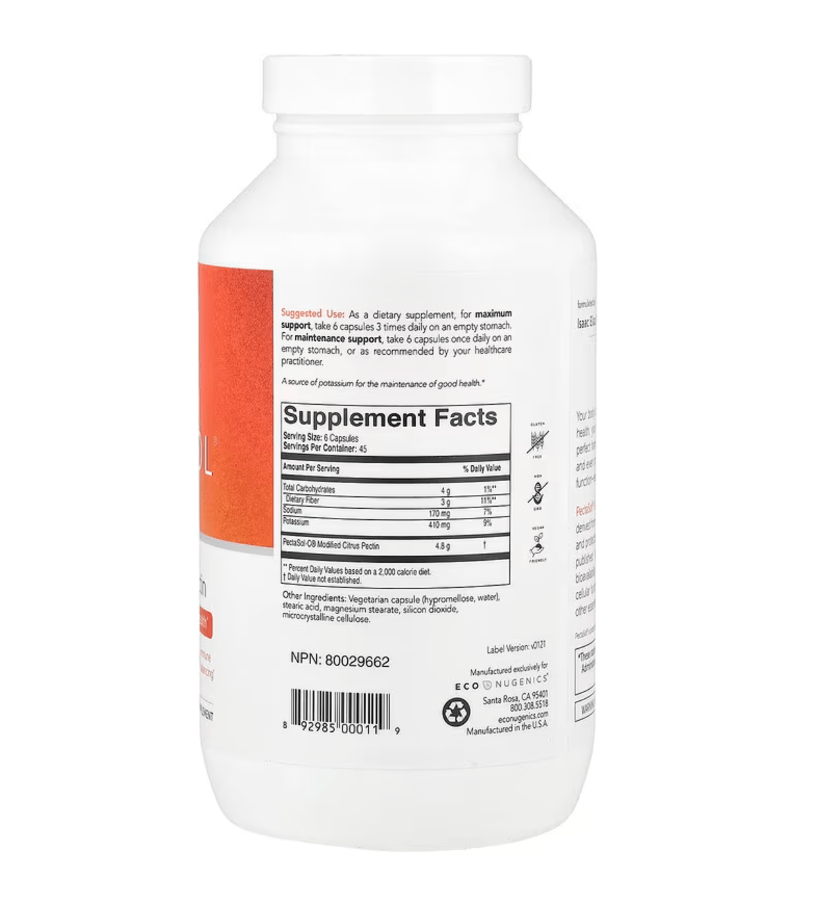 PectaSol-C (Modified Citrus Pectin) 270 Capsules - ecoNugenics