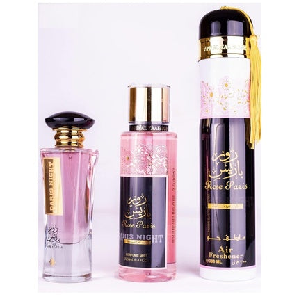 Rose Paris Night Gift Set by Ard Al Zaafaran 100ml Eau de Parfum 300ml Room Spray 250ml Body Spray