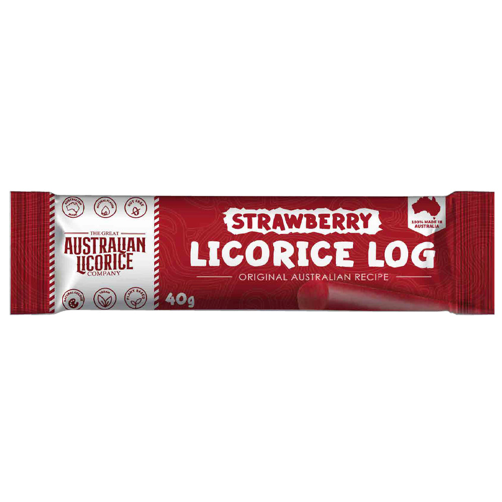 The Great Australian Licority Strawberry Liquorices Log 40G