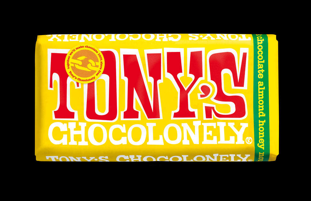 Tonys chocolonely 32 % бадемов мед nougat шоколадов бар 180g