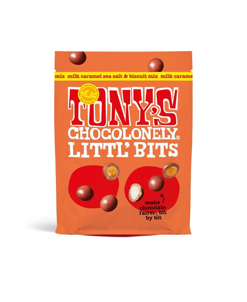 Tonys Chocolonely Tony's Chocolonely Littl 'Bits Milk Cara Sea Solt & Biscuit 100g