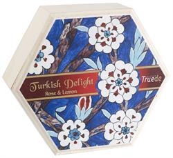 Wooden Box Rose & Lemon Turkish Delight 250g, Truede