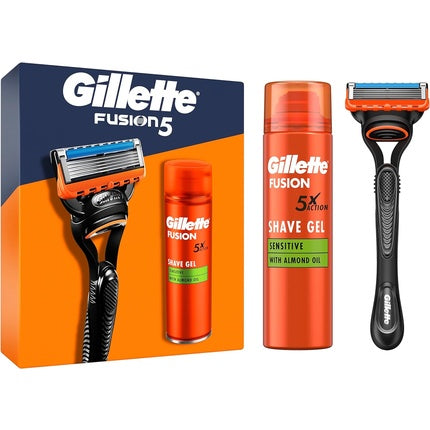 Gillette Fusion 5 мъжки подарък за бръснач с 1 заместващо острие и фюжън ултра чувствителен гел за бръснене 200ml