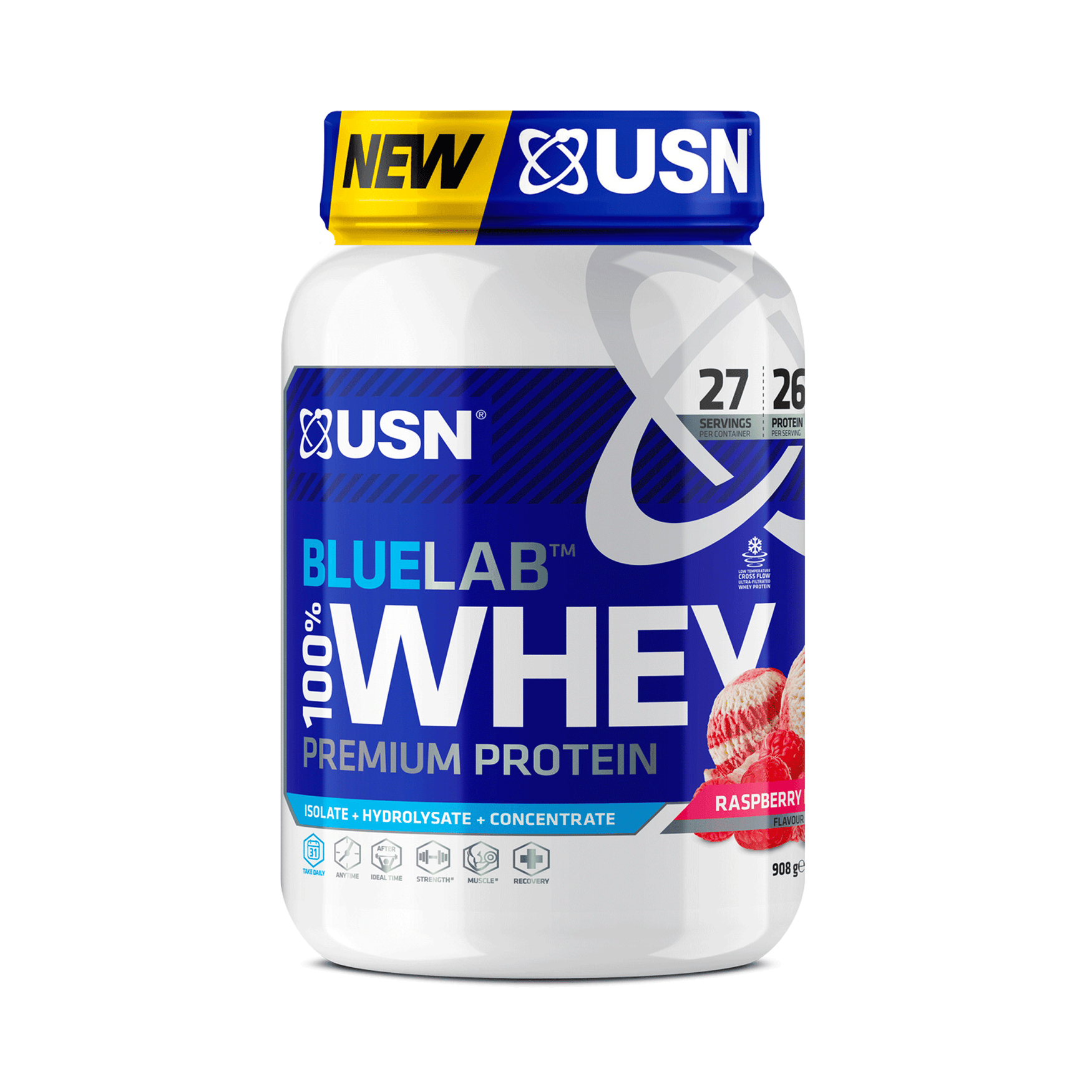 USN Blue Lab Whey 908g Raspberry Ripple