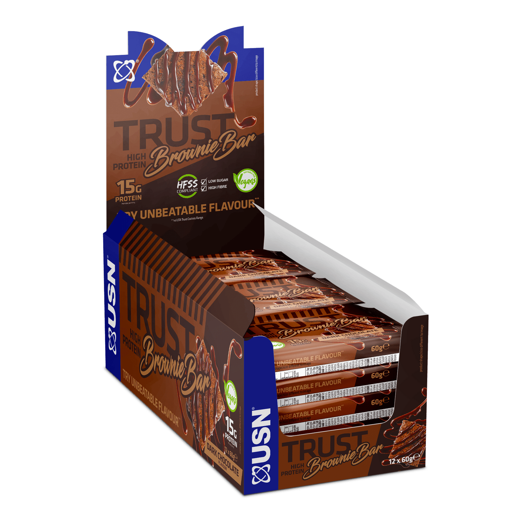 USN Trust Vegan Brownie 12x60g Dark Chocolate