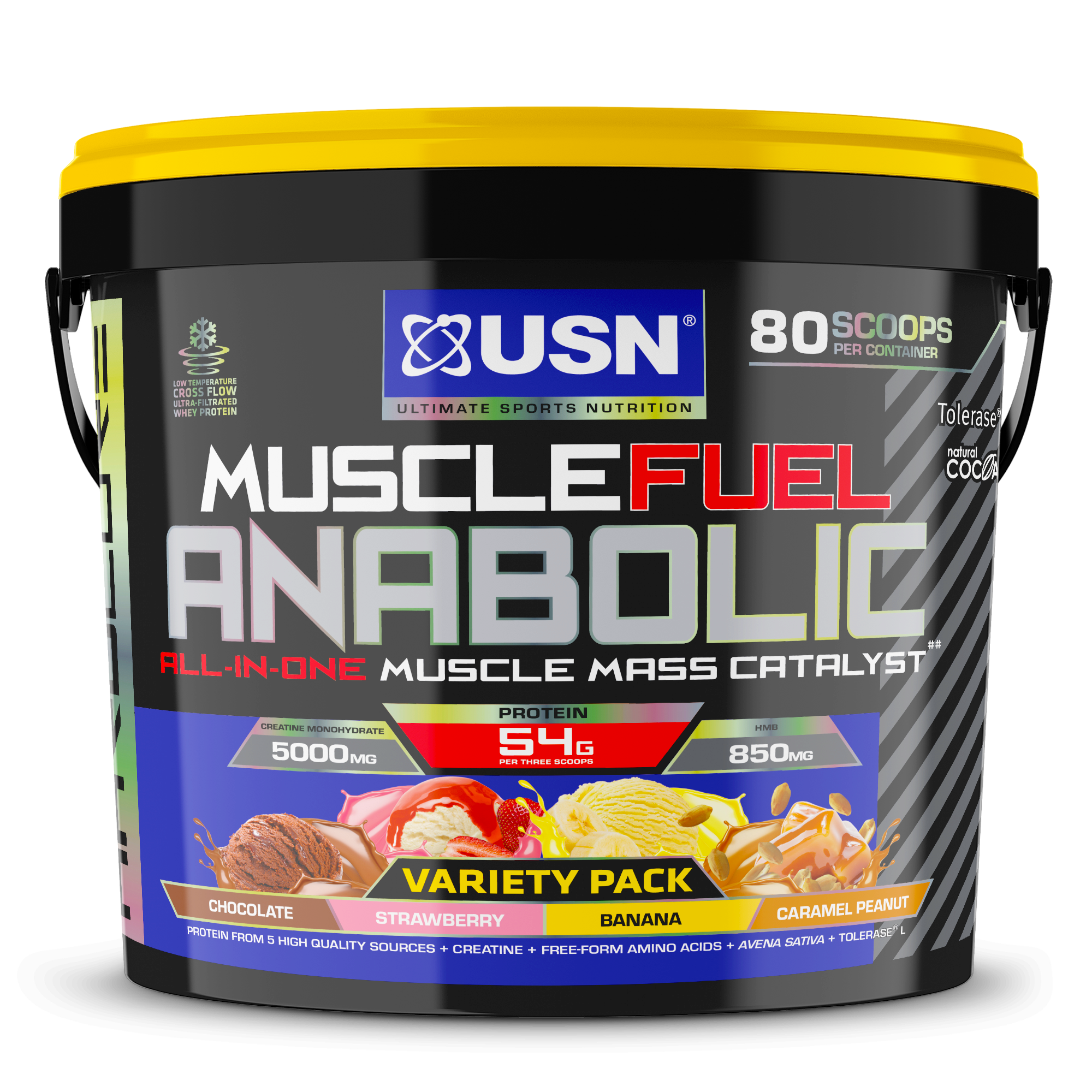 USN Muscle Fuel Anabolic Variety Pack 4kg Peanut Caramel/Choc/Strawb/Banana