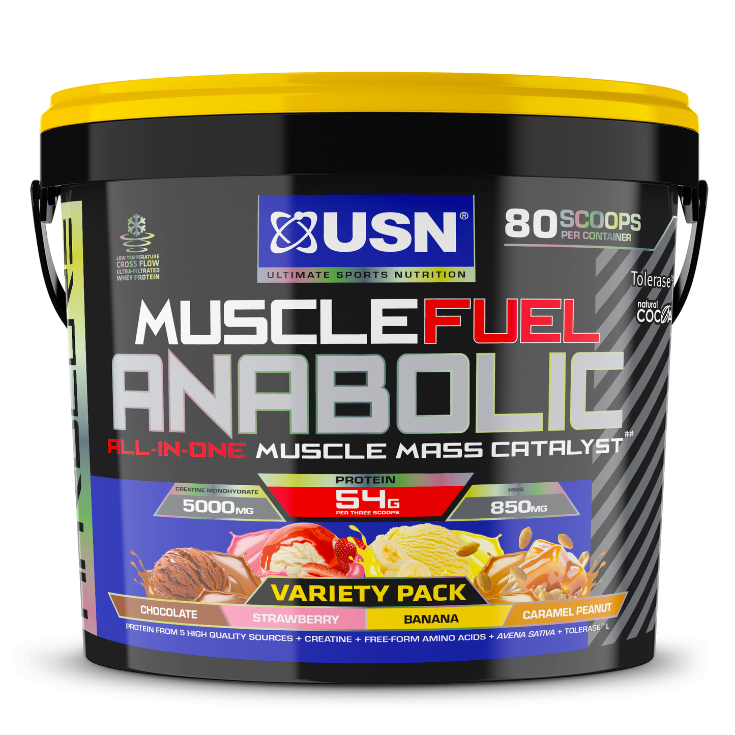 USN Muscle Fuel Anabolic Variety Pack 4kg Peanut Caramel/Choc/Strawb/Banana