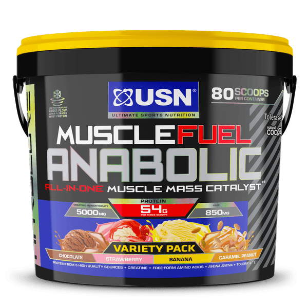 USN Muscle Fuel Anabolic Variety Pack 4kg Peanut Caramel/Choc/Strawb/Banana