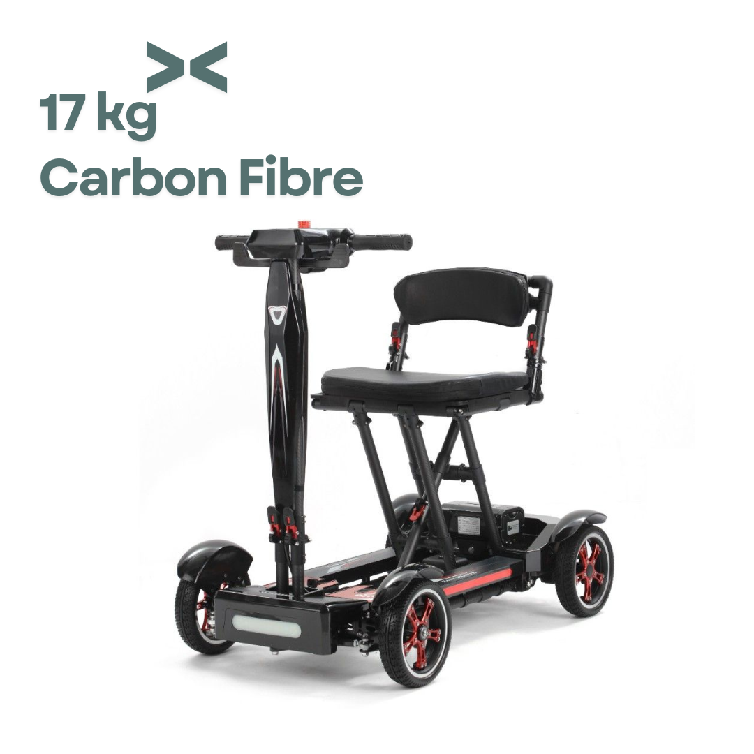 Welzo Allstar Lightweight 17KG Foldable Mobility Scooter – Portable Electric Scooter, Carbon Fibre 30km Range