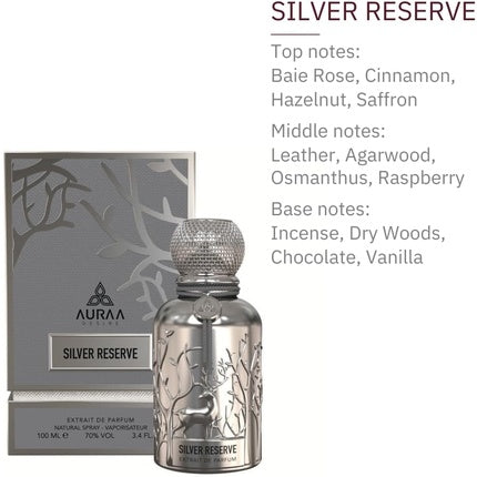 Silver Reserve 100ml by Auraa Desire Extrait De Perfum Amber Leather Vanilla Fragrance Perfume for Men and Women