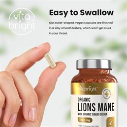 Organic Lions Mane & Ginkgo Biloba - 1800mg - 120 day supply, Vitabright