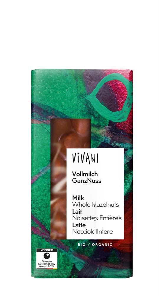 Vivani Milk Цяло лешник шоколадов органичен 100g