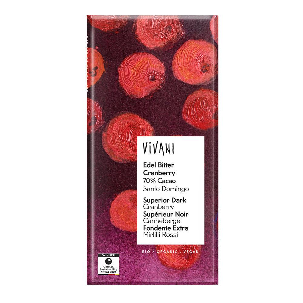 Vivani Dark Cranberry Chocolate 70% веган органичен 100g