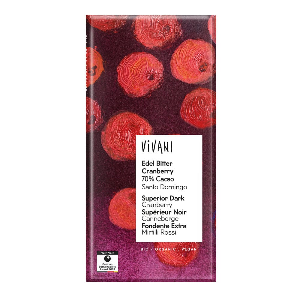 Vivani Chocolateur de canneberge noire 70% végétalien Organic 100g