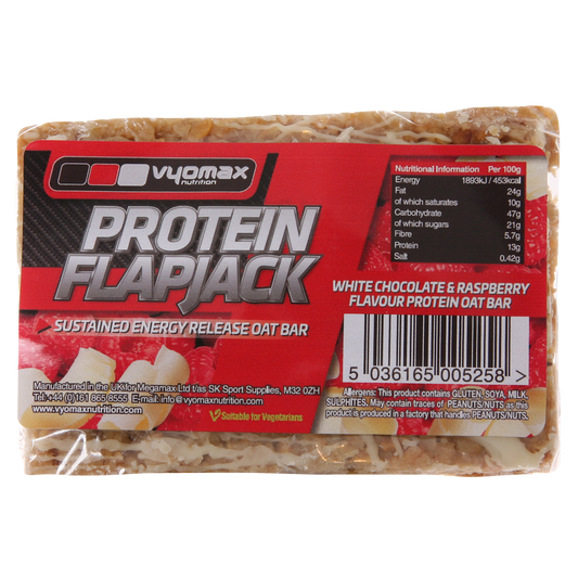 Vyomax Nutrition Protein Flapjacks 12x100g White Chocolate & Raspberry