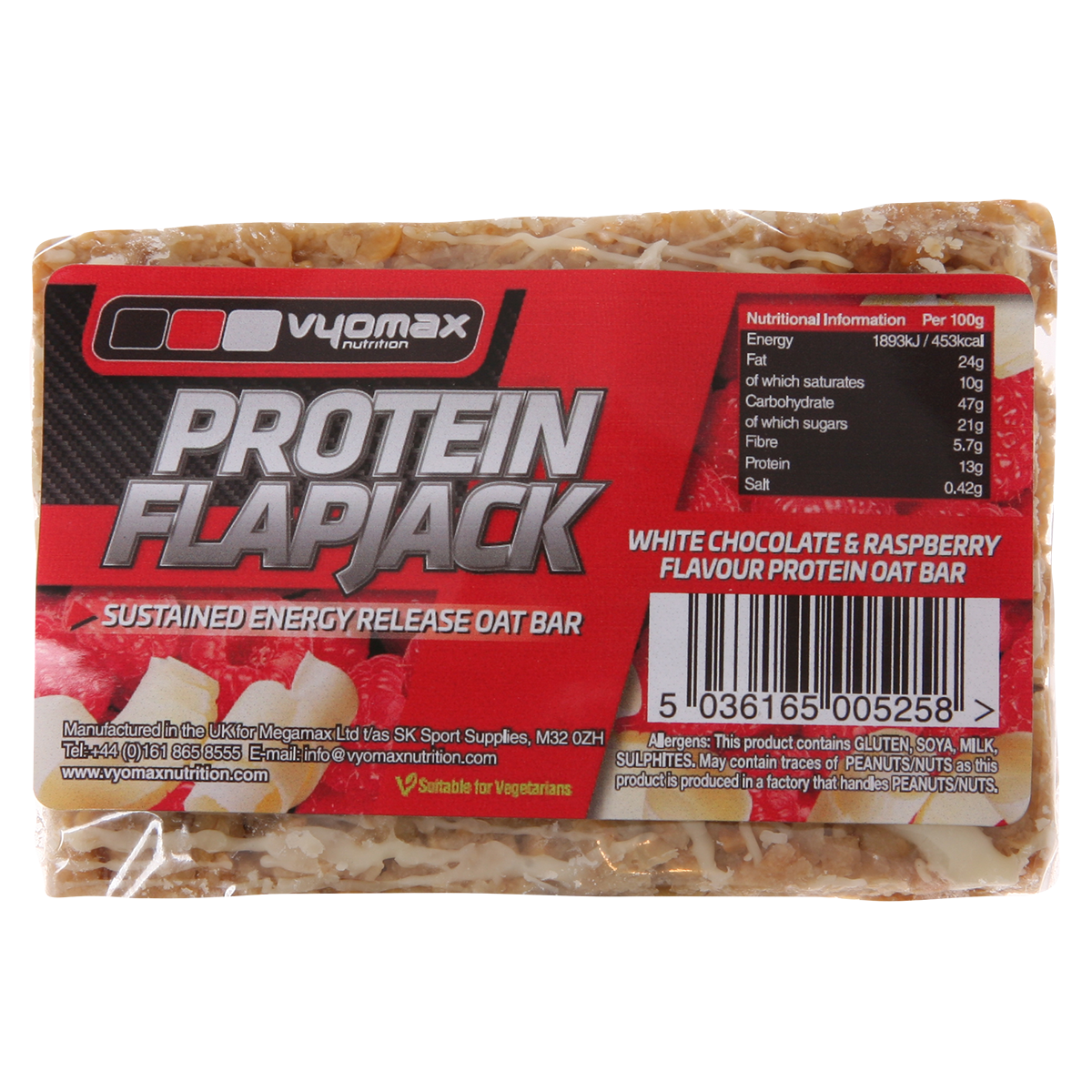 Vyomax Nutrition Protein Flapjacks 12x100g White Chocolate & Raspberry