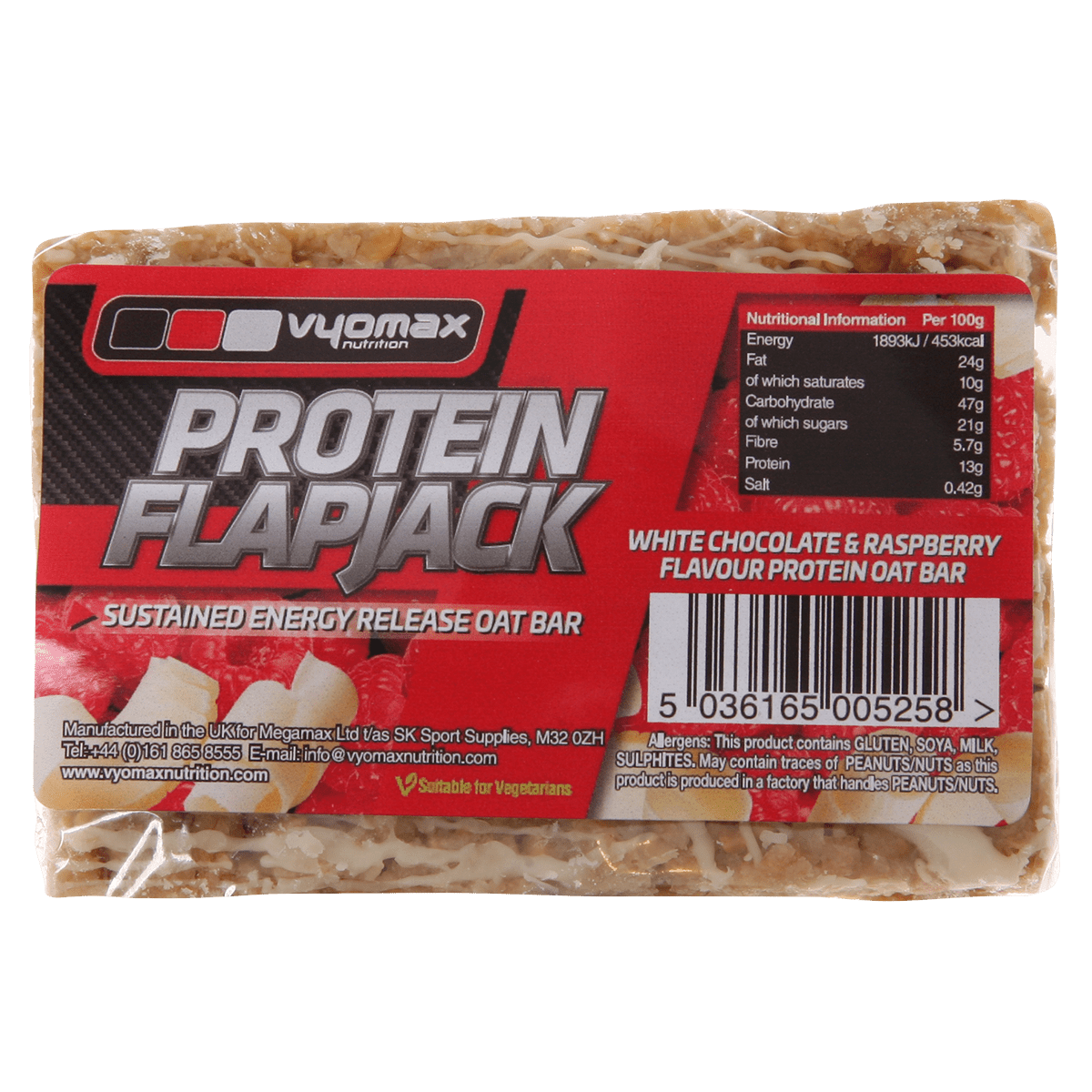 Vyomax Nutrition Protein Flapjacks 12x100g White Chocolate & Raspberry