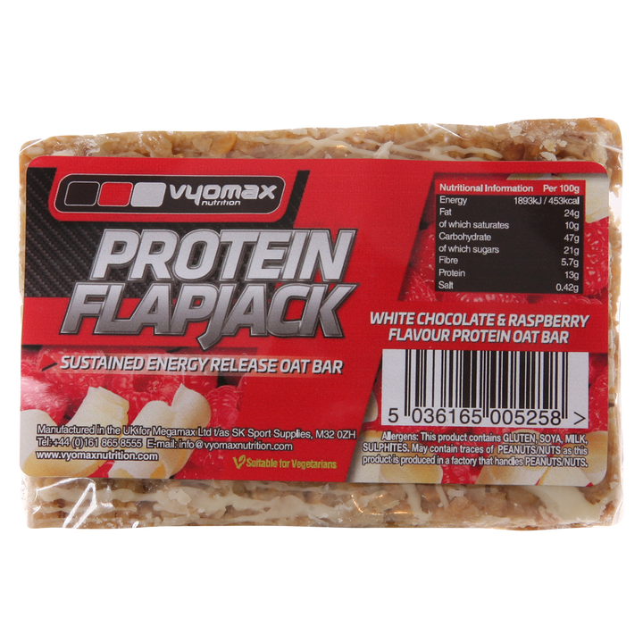 Vyomax Nutrition Protein Flapjacks 12x100g White Chocolate & Raspberry