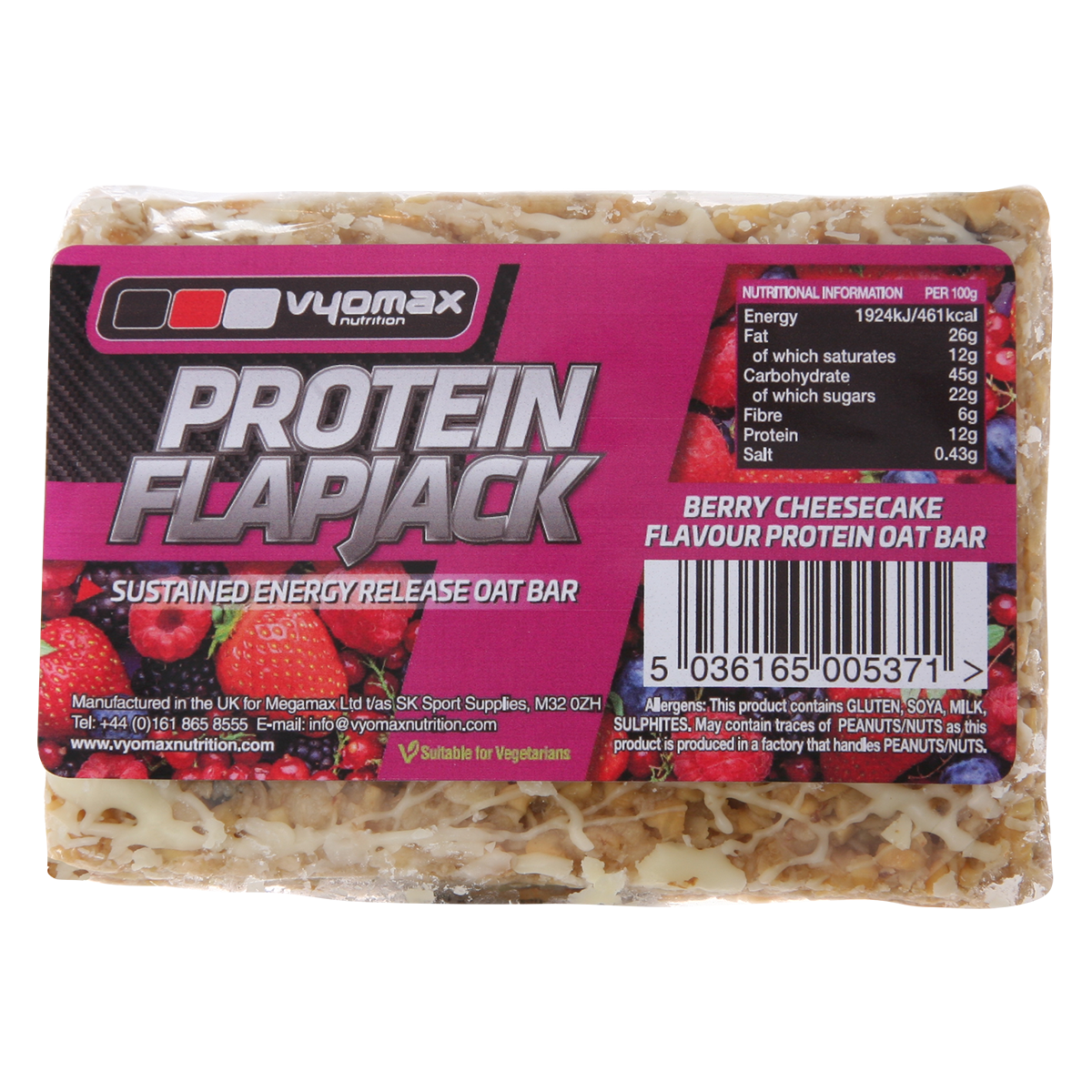 Vyomax Nutrition Protein Flapjacks 12x100g Berry Cheesecake