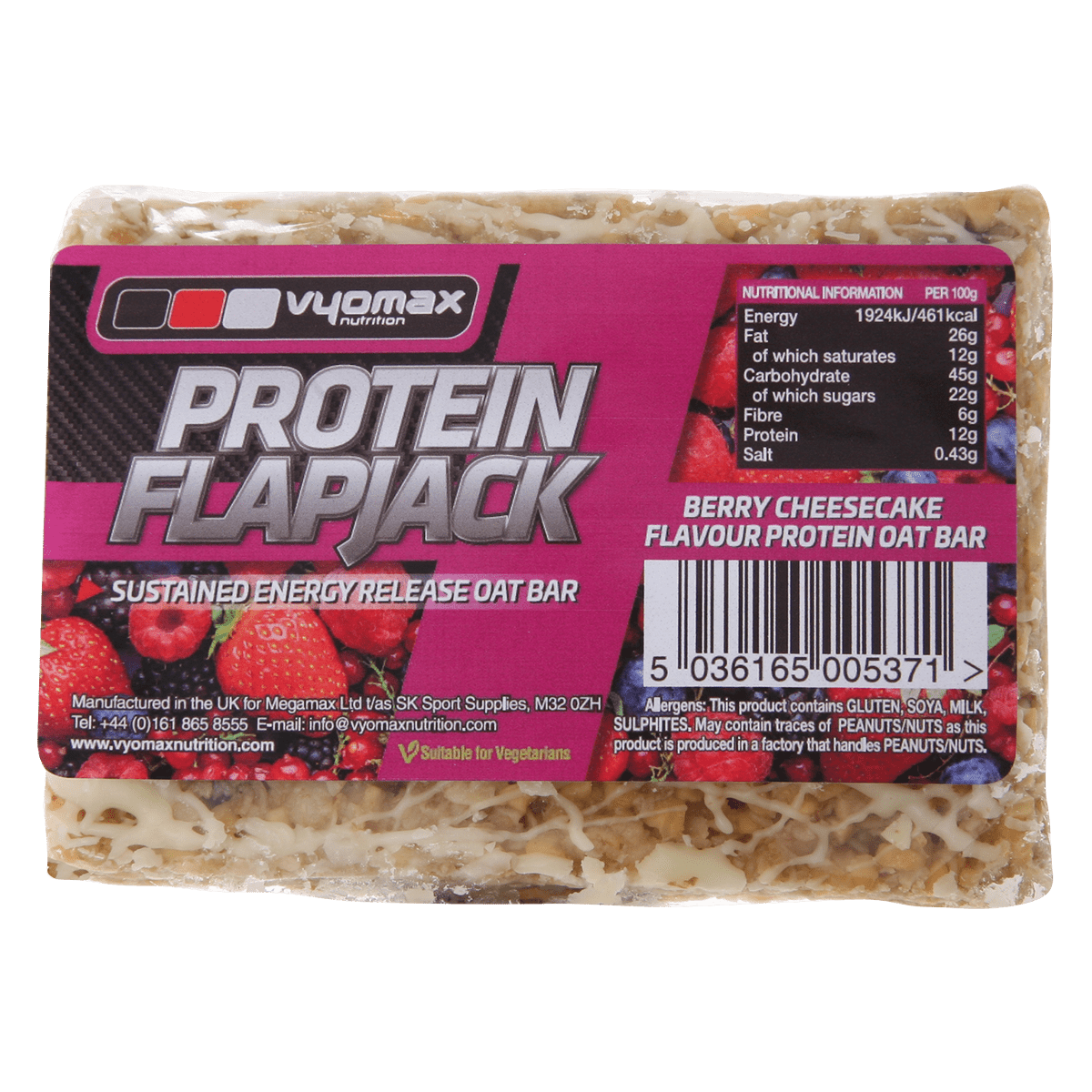 Vyomax Nutrition Protein Flapjacks 12x100g Berry Cheesecake