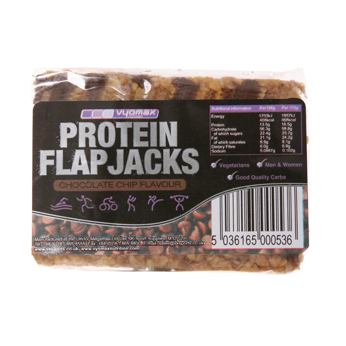 Vyomax Nutrition Protein Flapjacks 12x100g Choc Chip