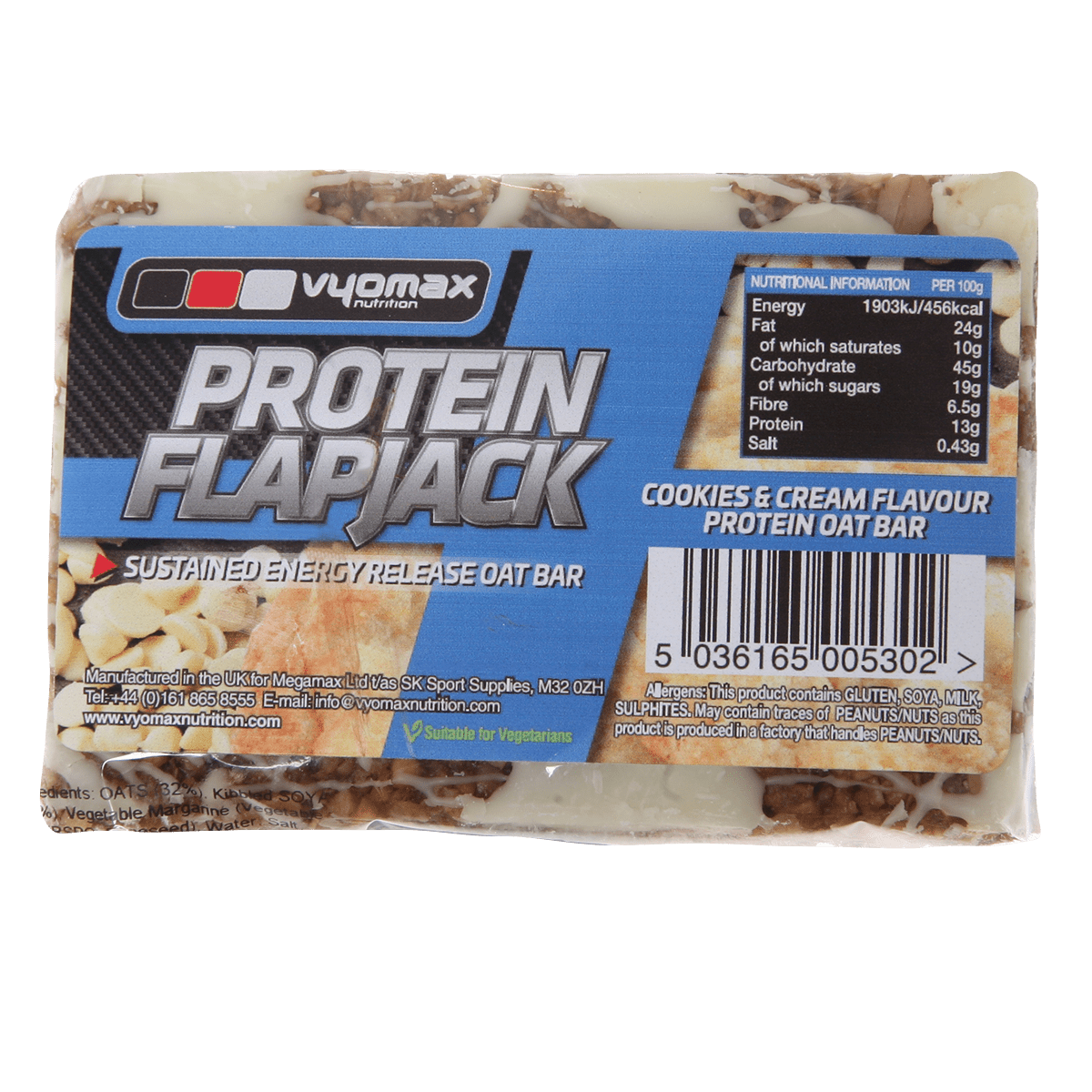 Vyomax Nutrition Protein Flapjacks 12x100g Cookies & Cream