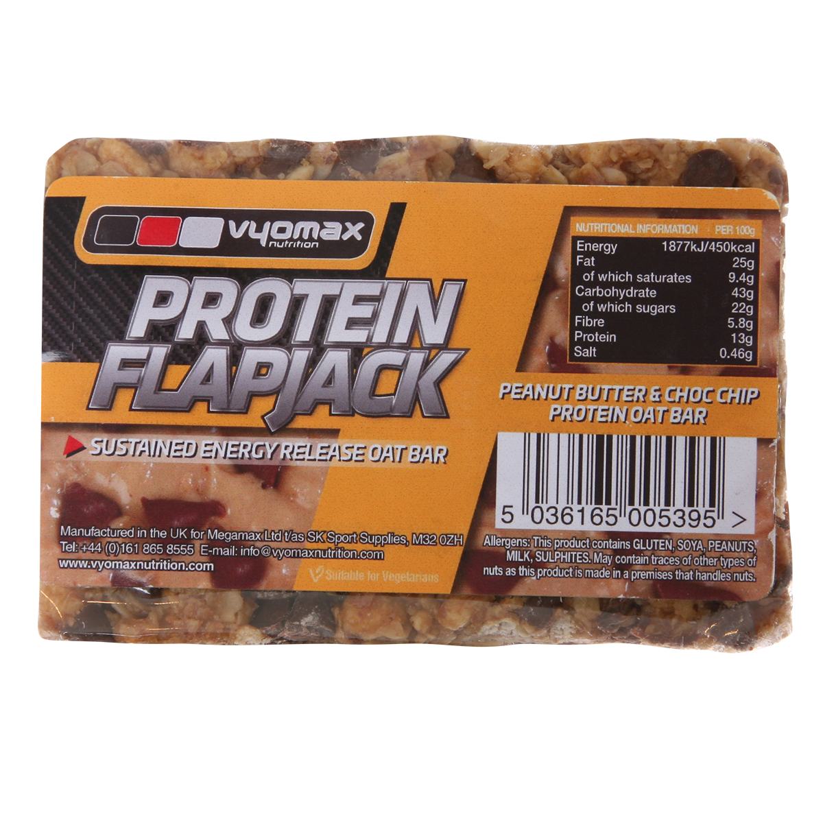 Vyomax Nutrition Protein Flapjacks 12x100g Peanut Butter & Choc Chip