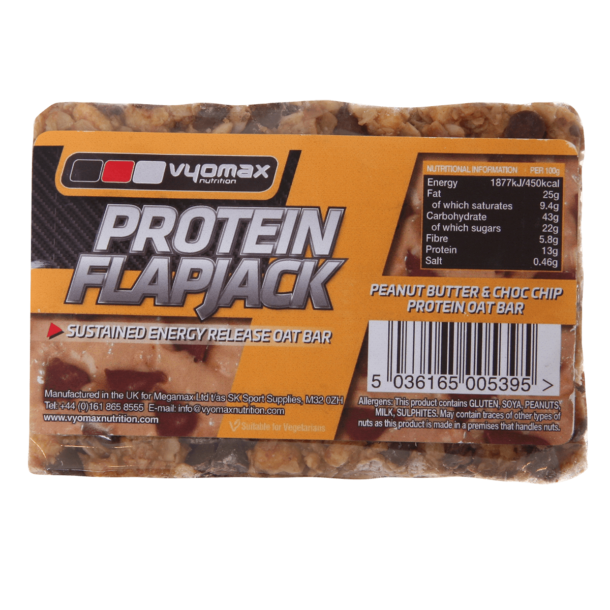 Vyomax Nutrition Protein Flapjacks 12x100g Peanut Butter & Choc Chip