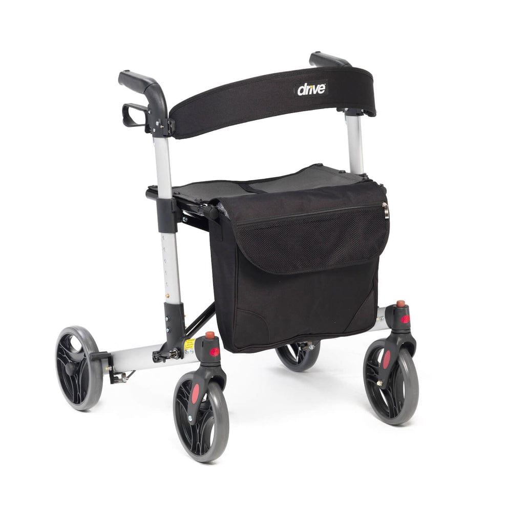 X Fold Lightweight Folding Rollator Walker with Seat & Storage Bag – Drive Devilbiss Mobility Aid (8" Wheels)