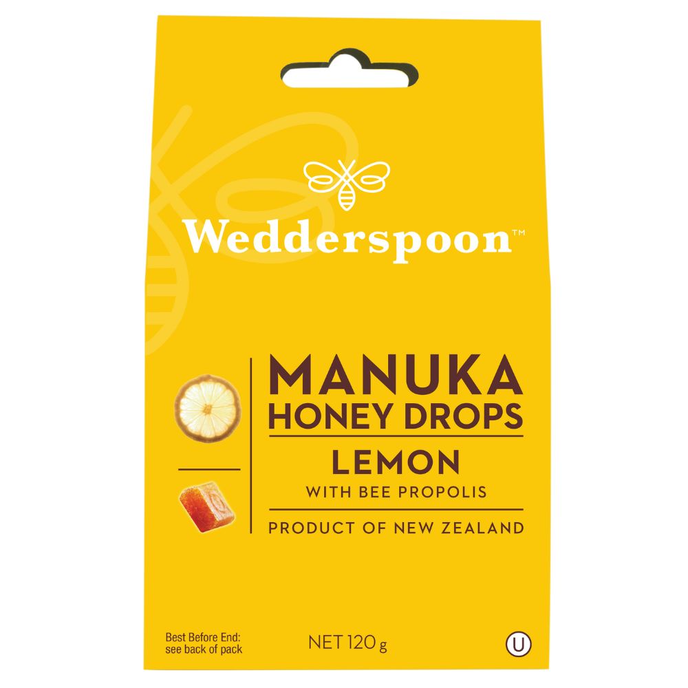 Wedderspoon Manuka Honey Drops Zitronen- und Bienenpropolis 120g