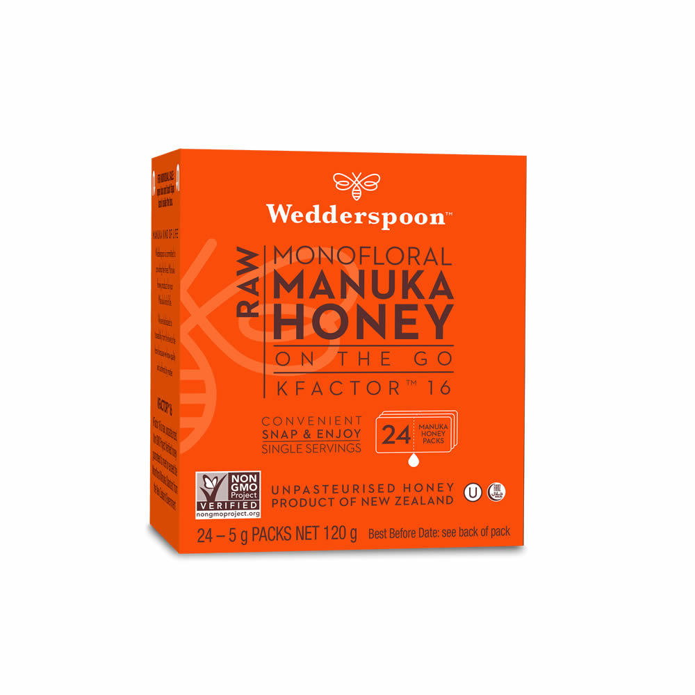 Wedderspoon 100% ακατέργαστο μέλι manuka εν κινήσει 120g 24 μερίδες