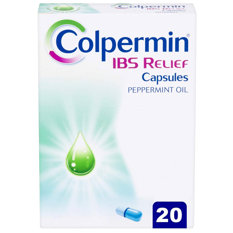Colpermin enteric-coated peppermint oil capsules available at Welzo, used for pain across IBS subtypes