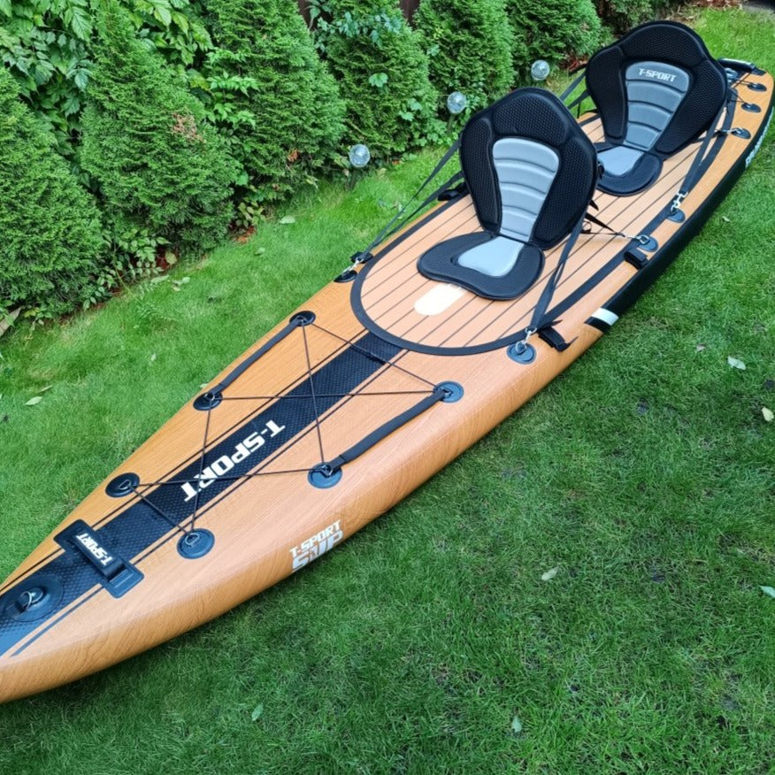 Tabla de paddle surf Explorer II SUP con kit de conversión de kayak 12′ Estilo madera