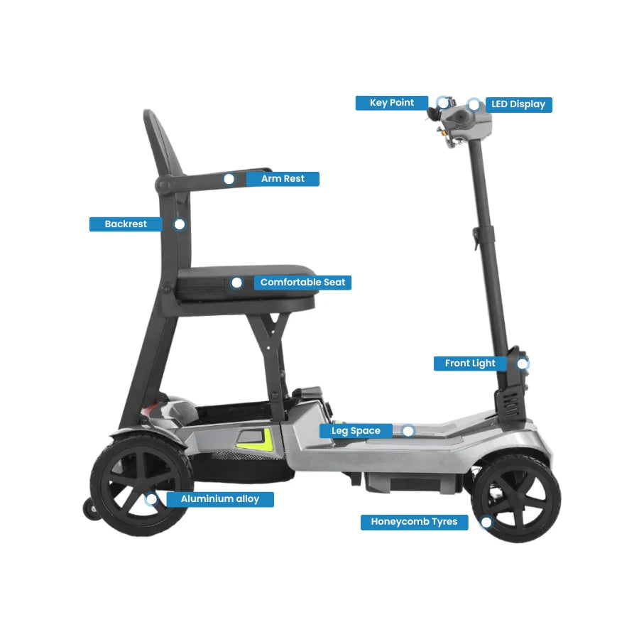 Welzo FreeFold X Dunkelgrauer, leichter, faltbarer 16-kg-Mobilitätsroller